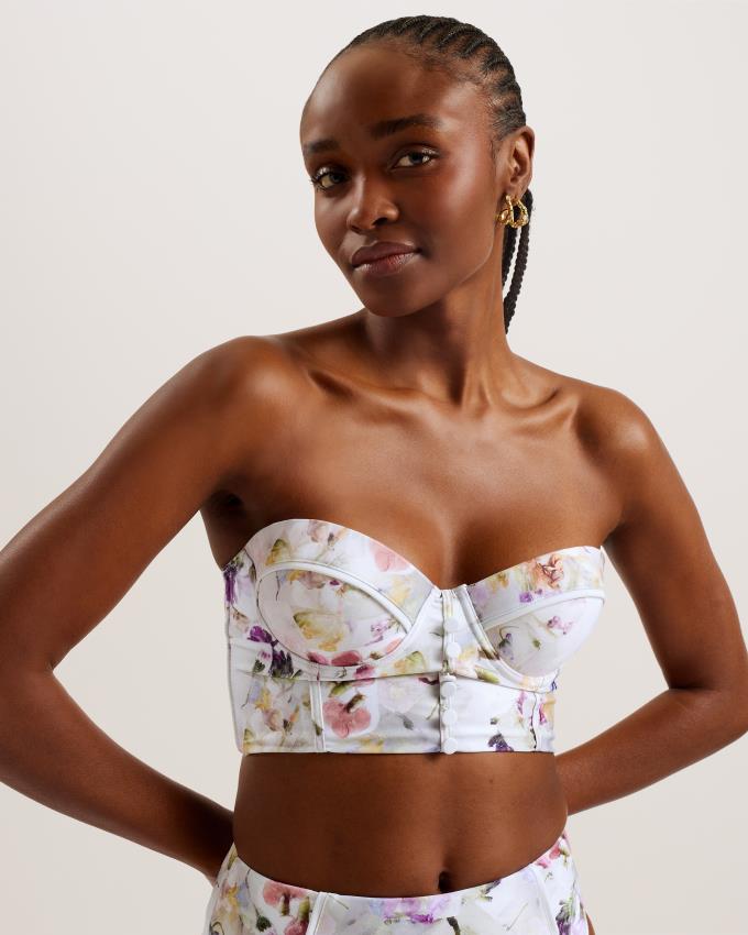 Vetement de Bain Ted Baker Floral Longline Underwired Bikini Top Blanche Femme | OGM-07588312